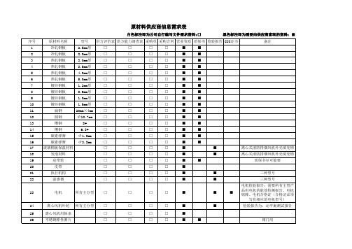 原材料清单-供应商资料需求表