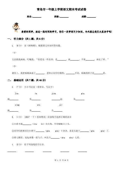 青岛市一年级上学期语文期末考试试卷