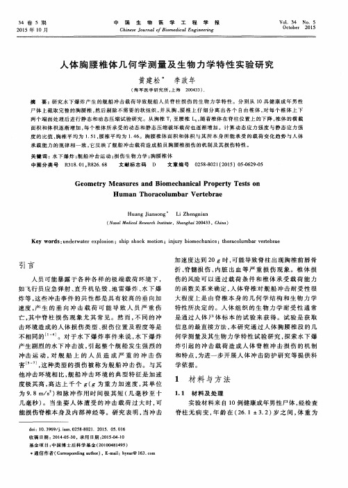 人体胸腰椎体几何学测量及生物力学特性实验研究