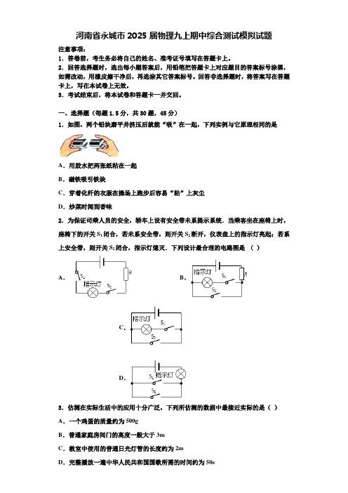 河南省永城市2025届物理九上期中综合测试模拟试题含解析