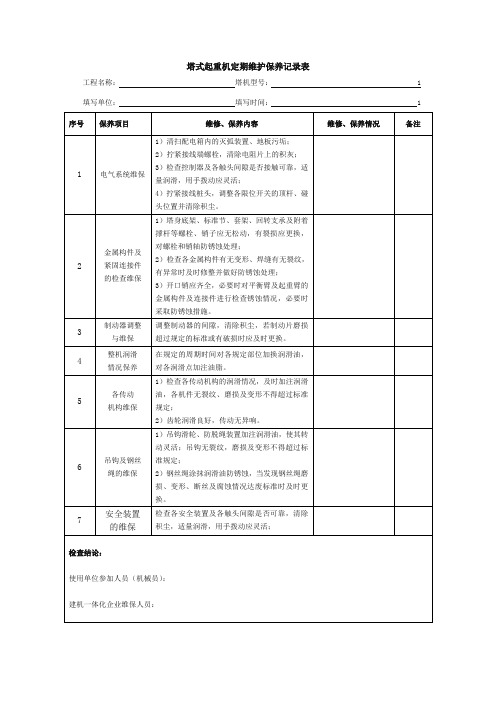 塔式起重机定期维护保养记录表