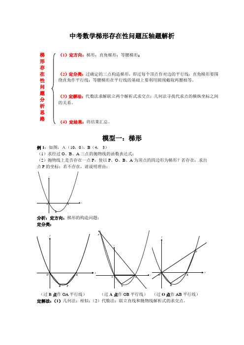 中考数学复习指导：中考数学梯形存在性问题压轴题解析