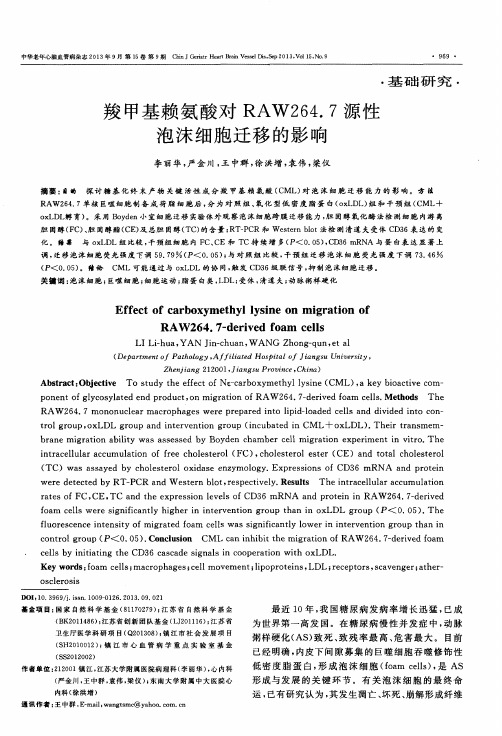羧甲基赖氨酸对RAW264.7源性泡沫细胞迁移的影响
