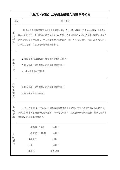 人教版(部编)三年级语文下册第五单元教案