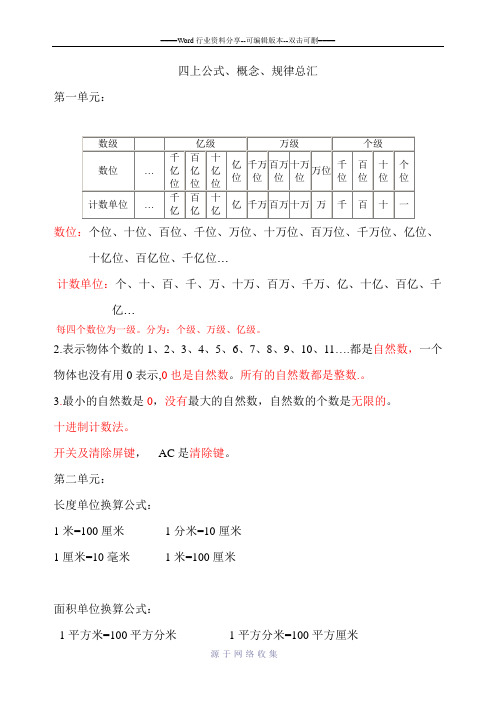 小学数学四年级上册公式总汇