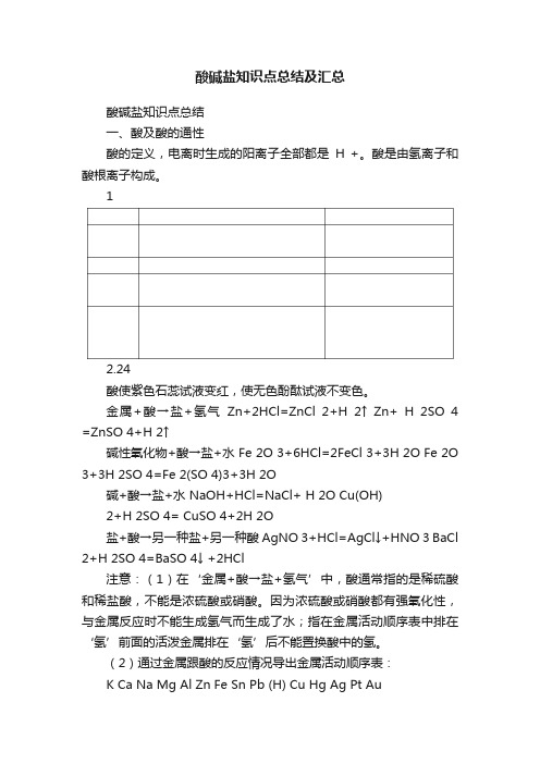 酸碱盐知识点总结及汇总