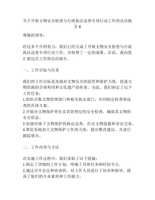 关于开展文物安全检查与行政执法巡查专项行动工作的总结报告6