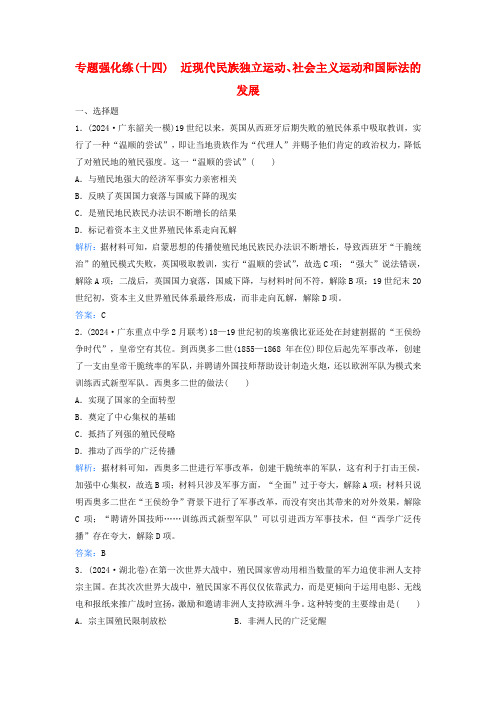 2025届高考历史二轮专题复习与测试专题强化练十四近现代民族独立运动社会主义运动和国际法的发展