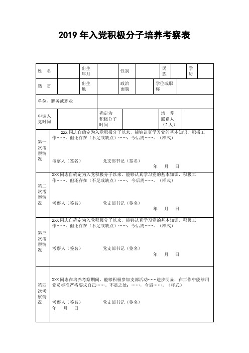 2019年入党积极分子培养考察表