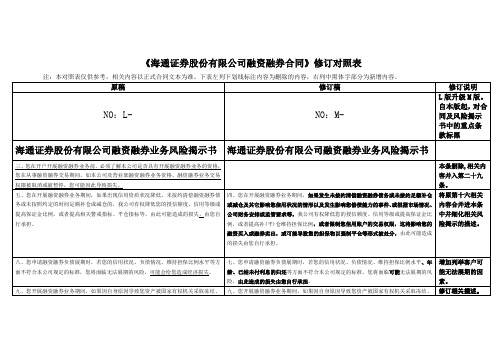 《海通证券股份有限公司融资融券合同》修订对照表