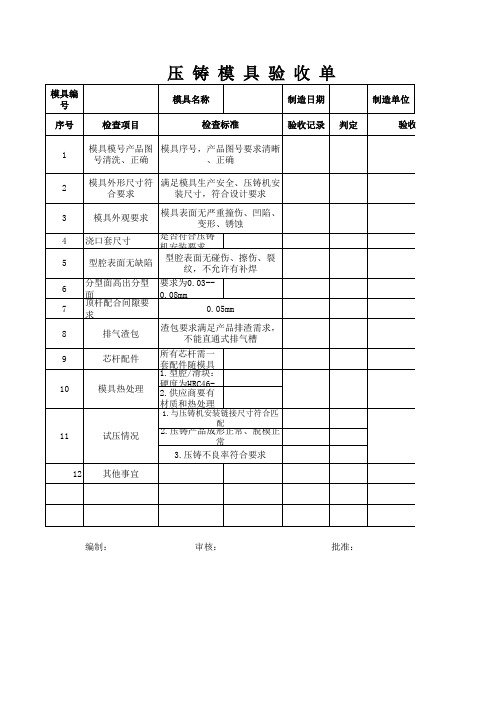 压铸模具验收单