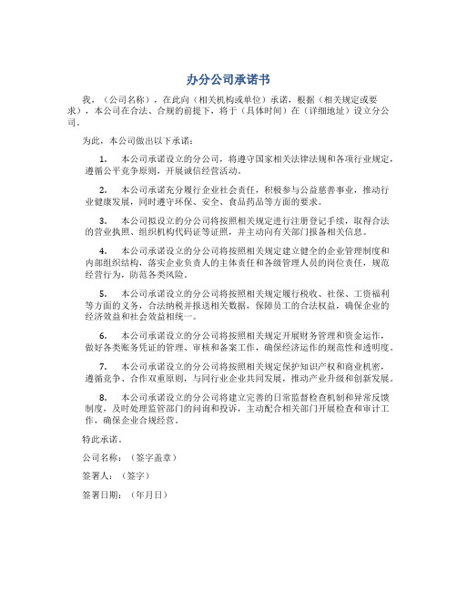 办分公司承诺书