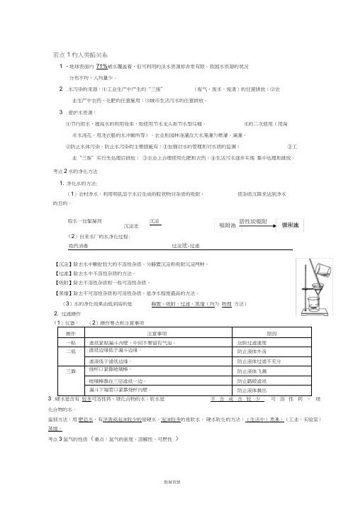 九年级化学上册第四单元自然界的水知识点复习