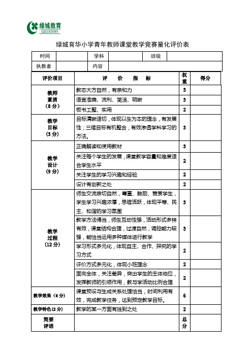 绿城育华小学第三届校骨干教师评比课堂教学量化-杭州绿城育华小学