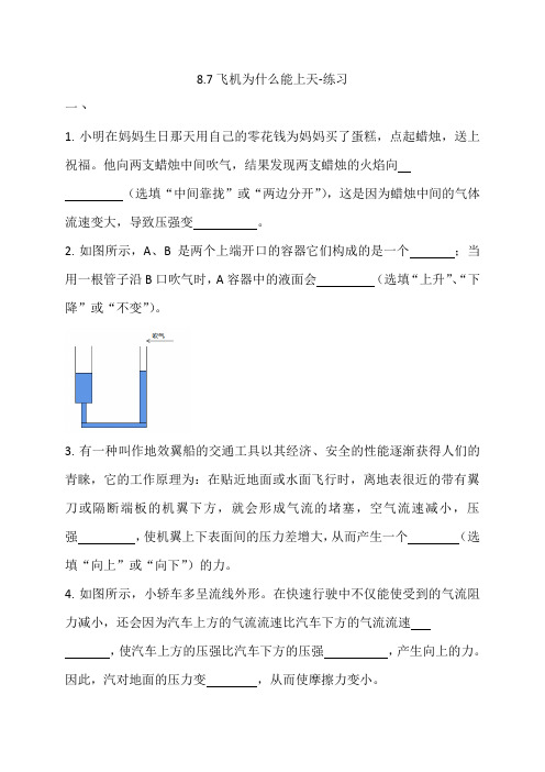 北师大版物理八年级下册飞机为什么能上天 同步练习