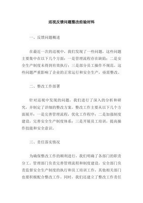 巡视反馈问题整改经验材料