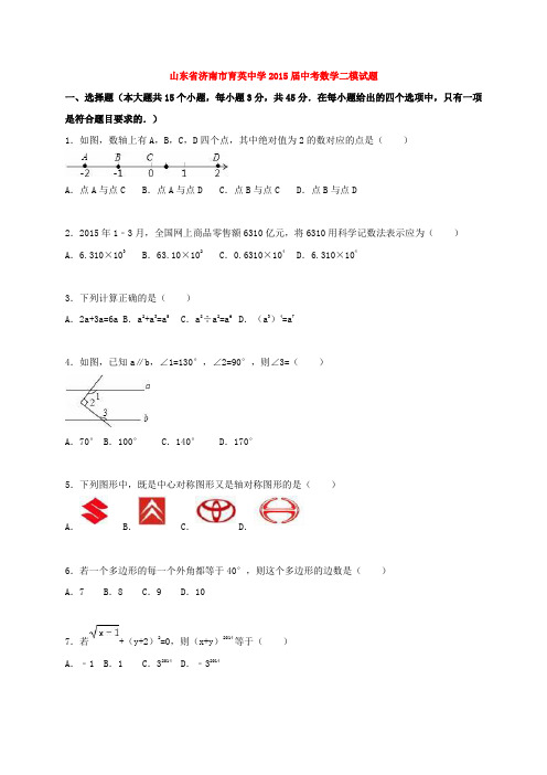 山东省济南市育英中学2015届中考数学二模试题(含解析)含答案