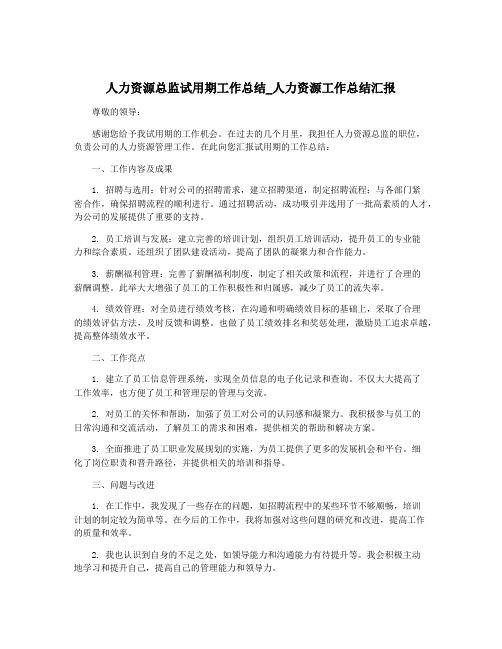 人力资源总监试用期工作总结_人力资源工作总结汇报