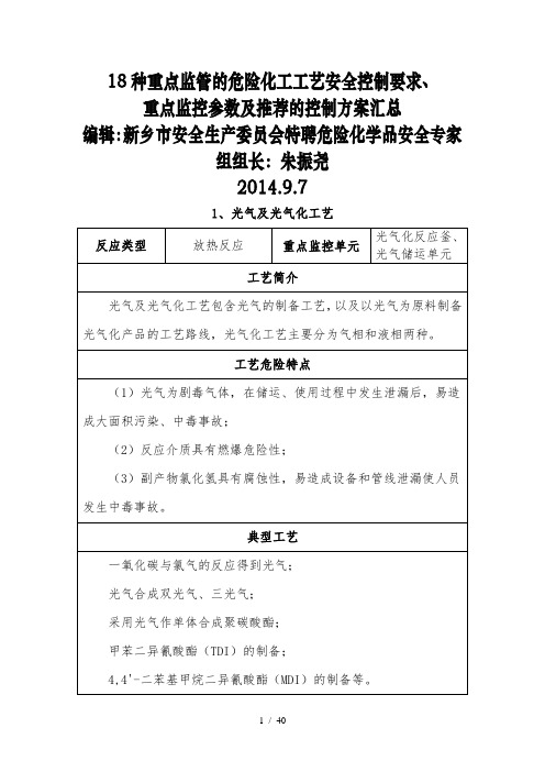 18种重点危险化学品生产工艺典型反应与安全控制条件汇总.