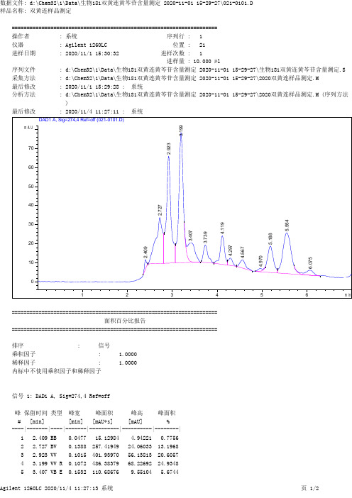 双黄连黄芩苷HPLC样品含量测定