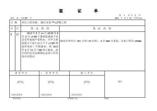 签证单(007)抽水(台班)