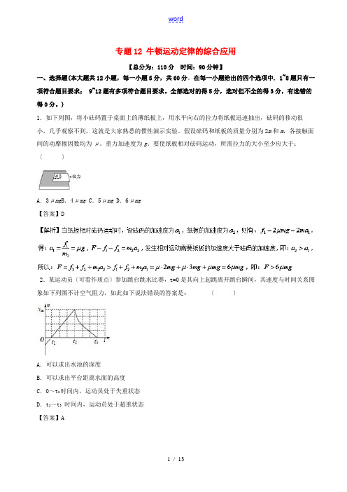 高考物理一轮复习 专题12 牛顿运动定律的综合应用(测)(含解析)-人教版高三全册物理试题