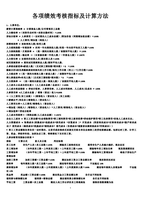 各项绩效考核指标及计算方法