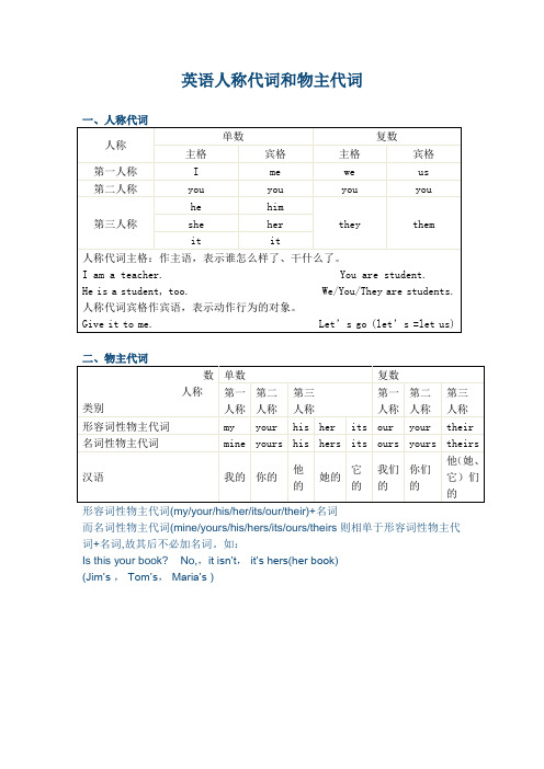 英语人称代词和物主代词