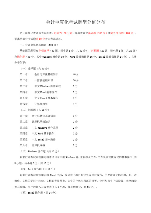 会计电算化考试题型分值分布