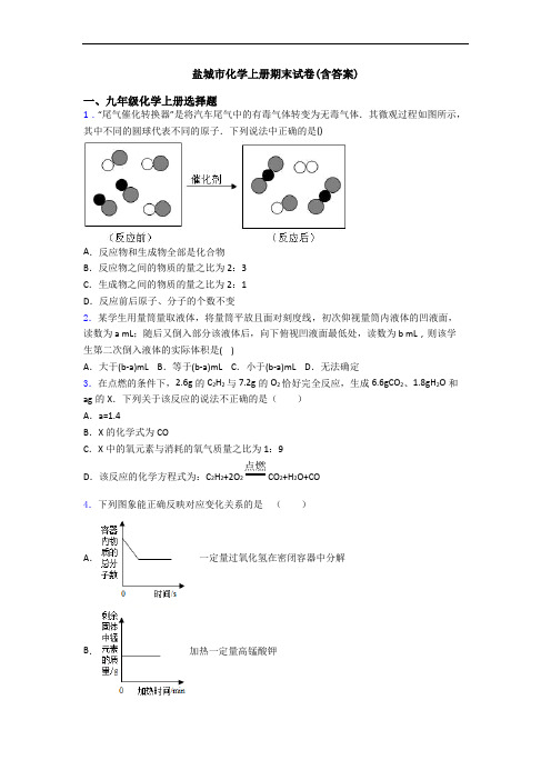 盐城市化学初三化学上册期末试卷(含答案)