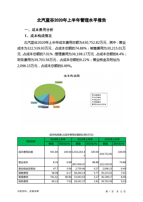 北汽蓝谷2020年上半年管理水平报告