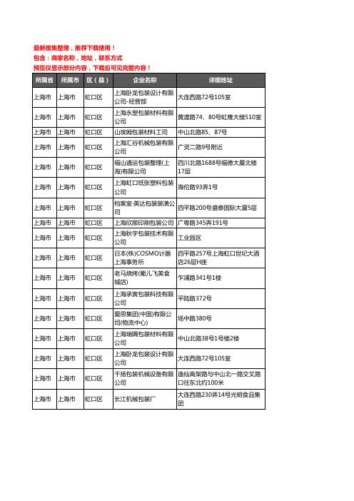 新版上海市上海市虹口区包装企业公司商家户名录单联系方式地址大全17家