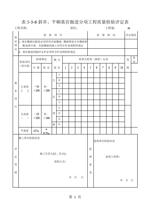 井巷工程质量验收评定表11页word文档