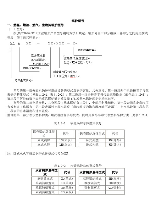 锅炉型号及命名规则