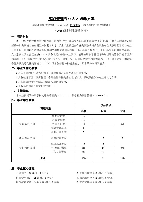 中国海洋大学旅游管理专业人才培养方案