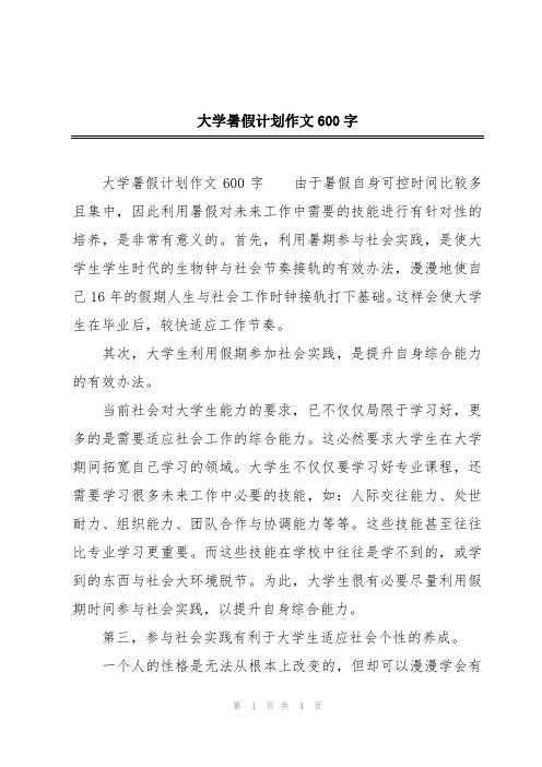 大学暑假计划作文600字