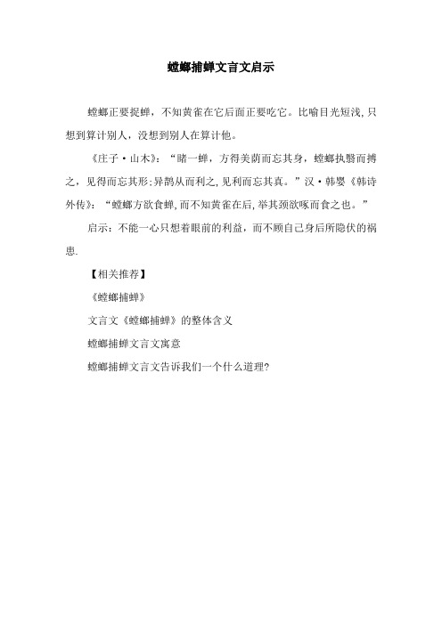 螳螂捕蝉文言文启示原文及译文