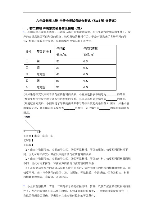 八年级物理上册 全册全套试卷综合测试(Word版 含答案)