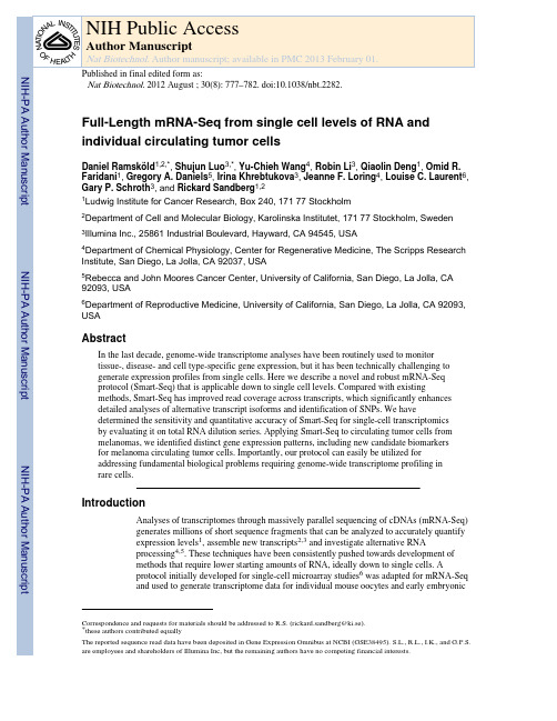 Full-length mRNA-Seq from single-cell levels of RNA and individual circulating tumor cells