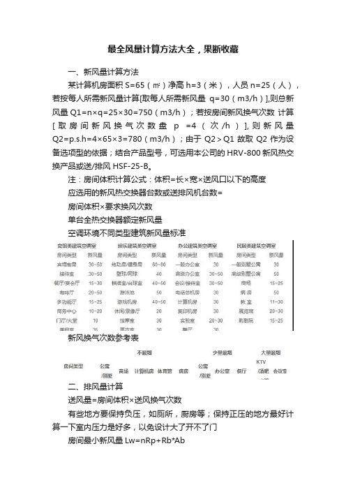 最全风量计算方法大全，果断收藏