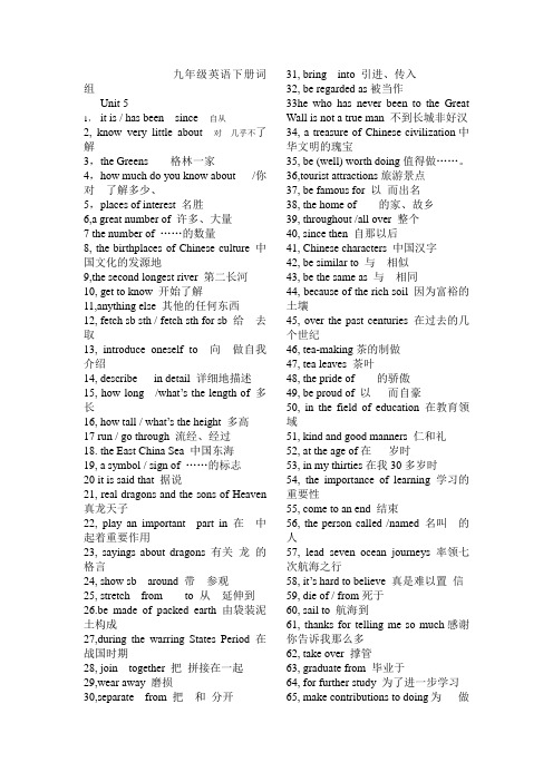 九年级英语下册词组