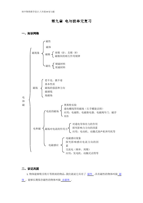 初中物理教学设计.八年级9.电与磁单元复习