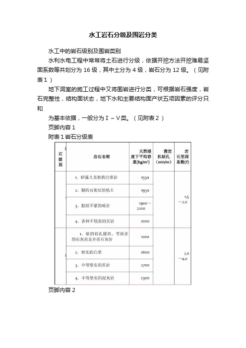 水工岩石分级及围岩分类