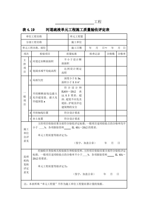 表4.19 河道疏浚单元工程施工质量验收评定表