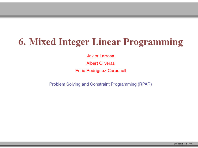 Mixed Integer Linear Programming