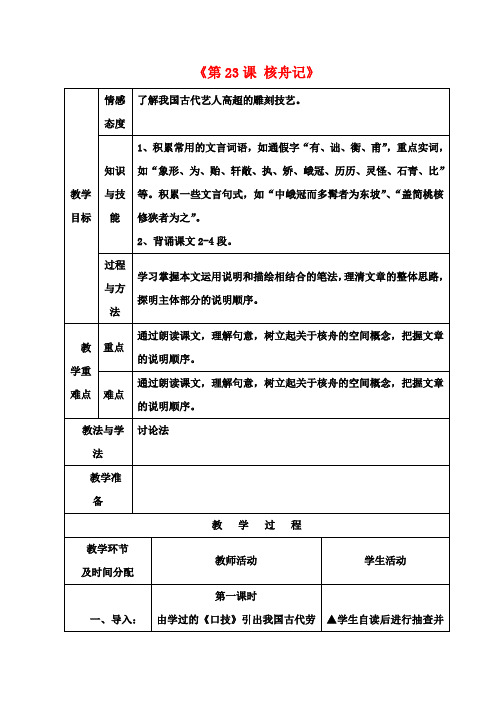 初中部八年级语文上册《第23课 核舟记》教案 新人教版