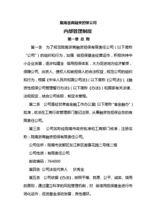 陇南浙商融资担保公司内部管理制度