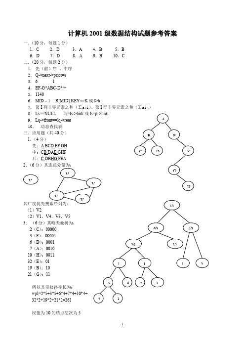 2001级数据结构试题答案