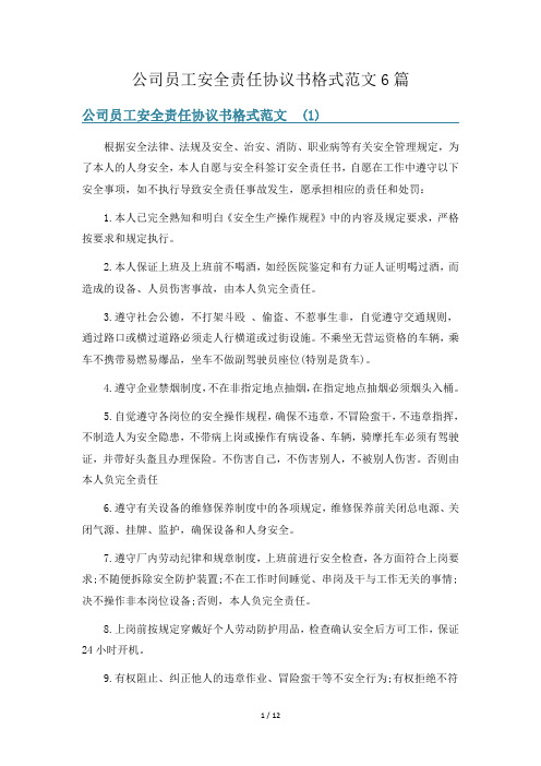 公司员工安全责任协议书格式范文6篇