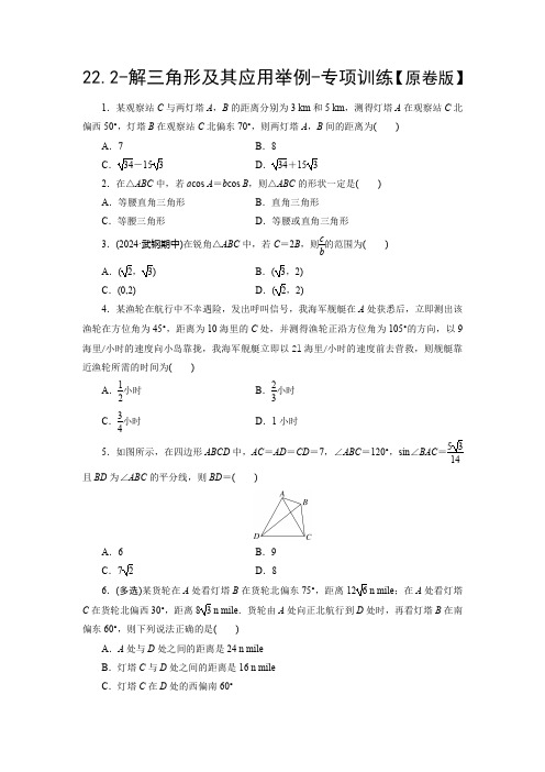 2025高考数学一轮复习-22.2-解三角形及其应用举例-专项训练【含解析】